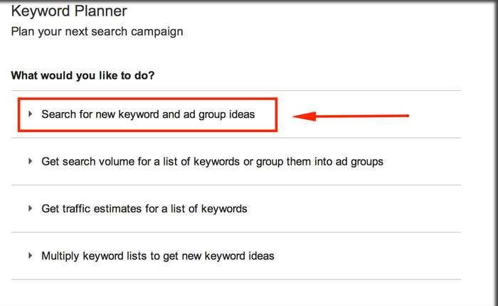 Click on Search for new keyword and ad group ideas