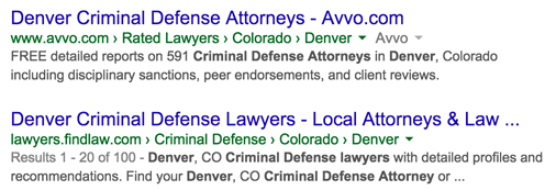 Google Criminal Defense Attorney Search Example