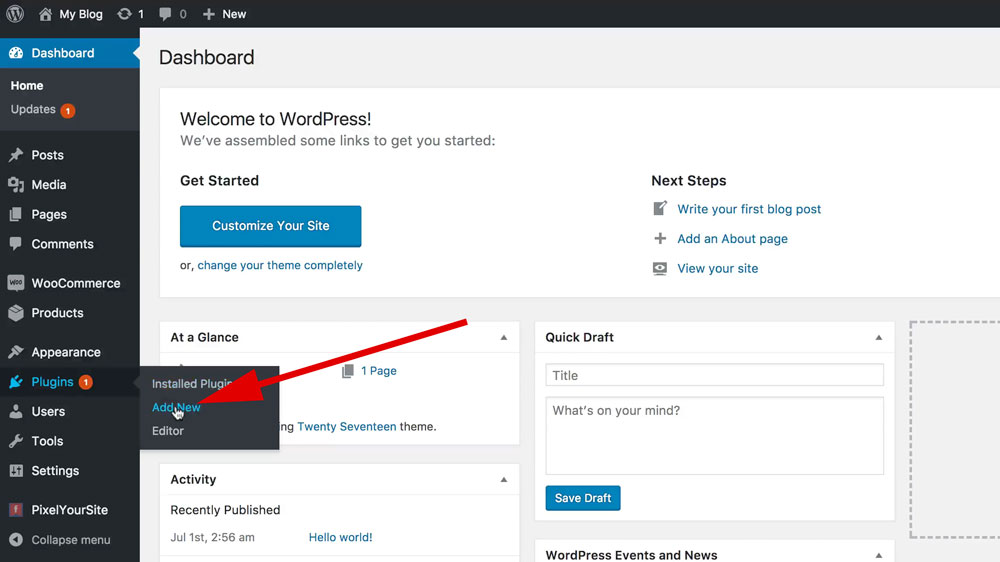 From Your WordPress Dashboard Click On "Plugins" Then "Add New"