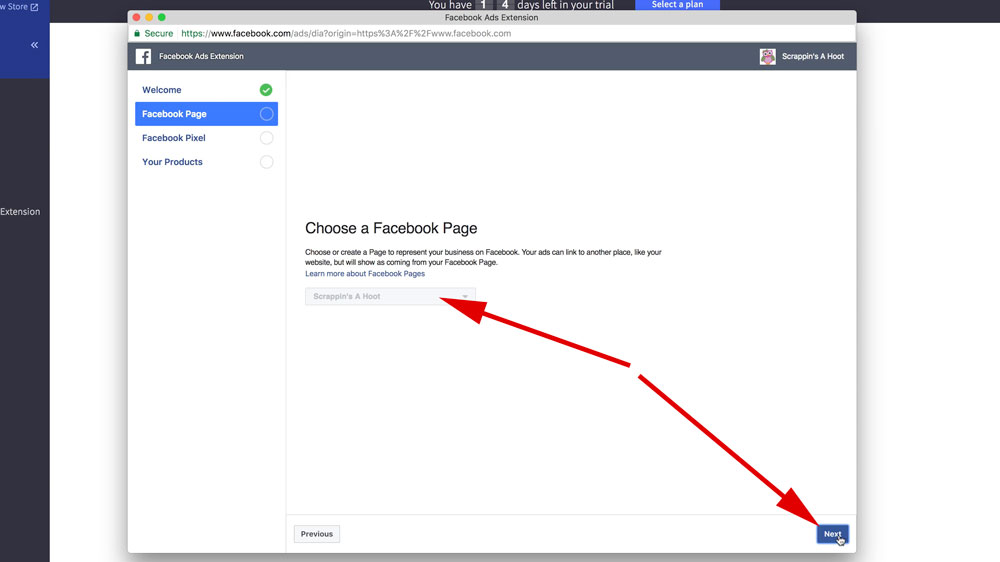 Choose Your Facebook Page And Click Next