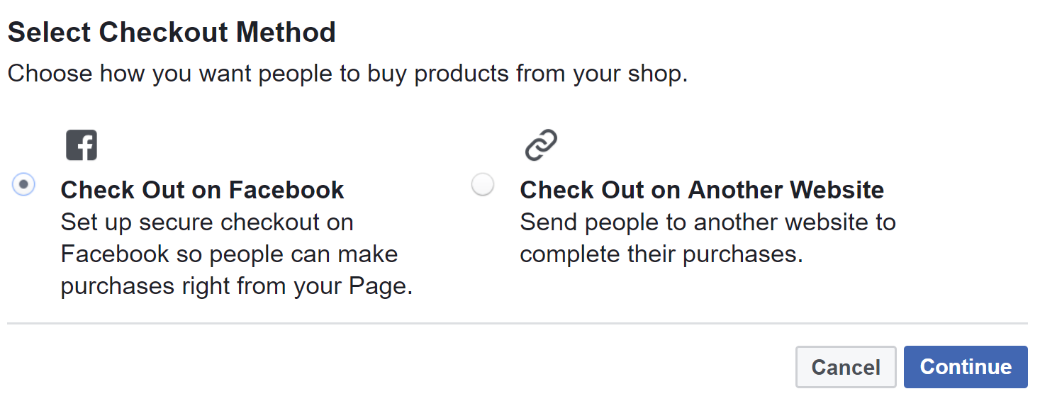 Facebook Shop Checkout Options
